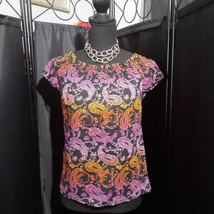 Express Multicolor Paisley Women's Top On Off Shoulder Women's Size XS Sexy